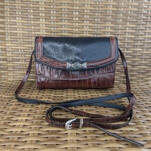 Brighton Black Brown Leather Croc Embossed Crossbody Bag Wallet Organizer